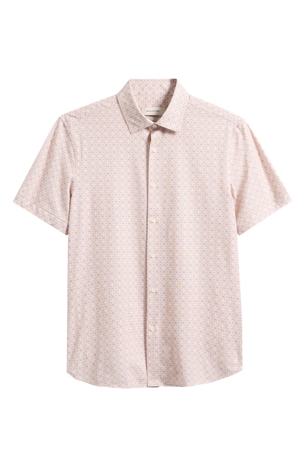 ブガッチ メンズ トップス シャツ プリント コットン Bugatchi Miles OoohCotton Geo Print Short Sleeve Button-Up Shirt Sienna|ReVida 店