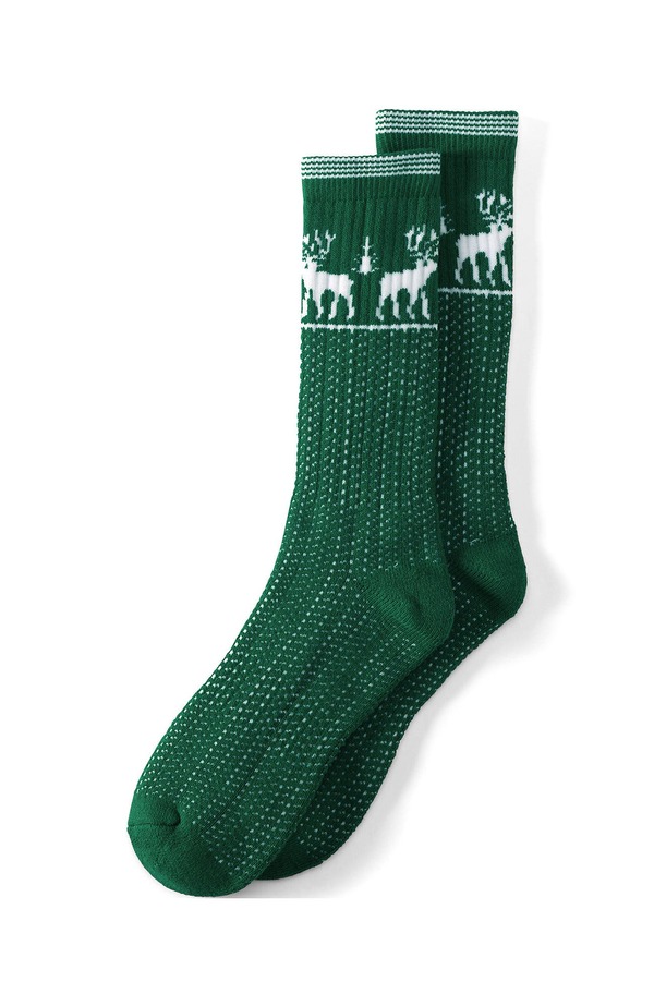 ランズエンド メンズ アンダーウェア 靴下 ブーツ Lands' End Thermaskin Heat Winter Boot Socks Light Emerald Fairisle エメラルド｜ReVida 店