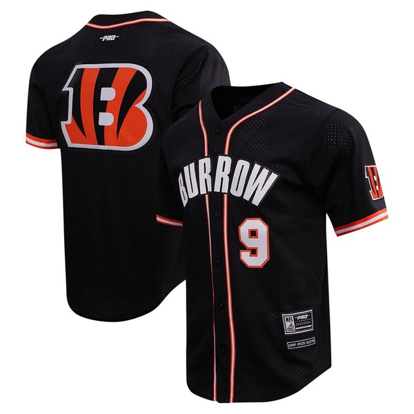 労働者階級標準尺度 メンズ トップス プルオーバー メッシュ プルオーバー Men\u0027s Pro Standard Joe Burrow Black Cincinnati Bengals Mesh Button-Up Baseball Jersey Black 黒いこと