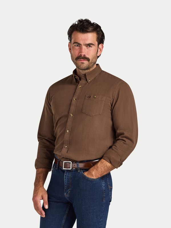ライジングブル メンズ トップス シャツ Raging Bullong Sleeve Brushed Herringbone Shirt Brown ブラウン