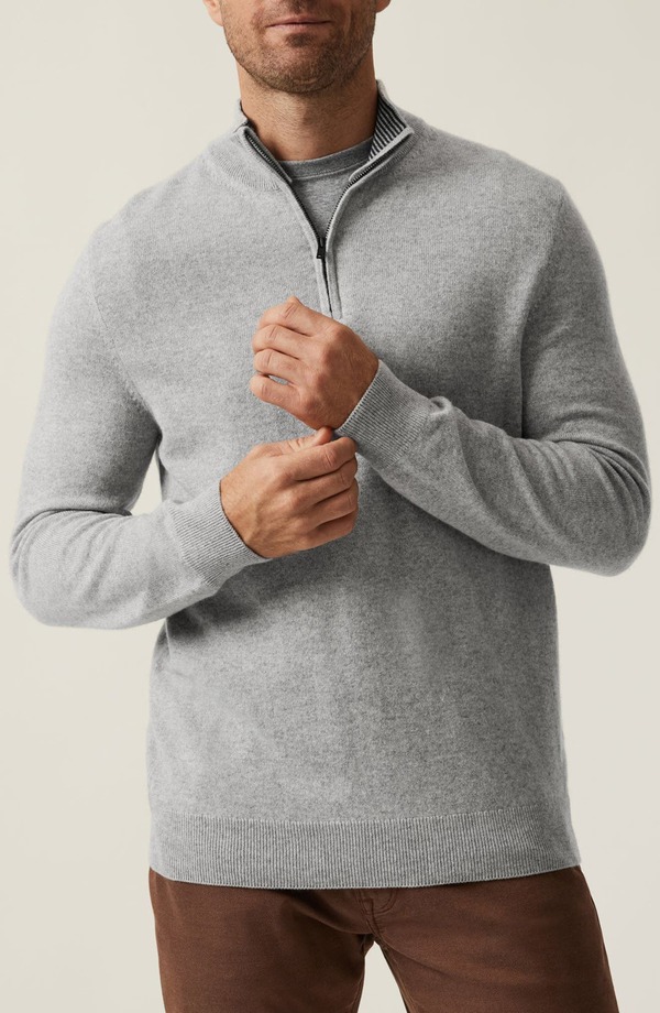 ３４ヘリテージ メンズ アウター ニット・セーター ハーフジップ ウール シルク 34 Heritage Cashmere Silk & Wool Quarter Zip Sweater Grey Melange グレー｜ReVida 店 59,880円
