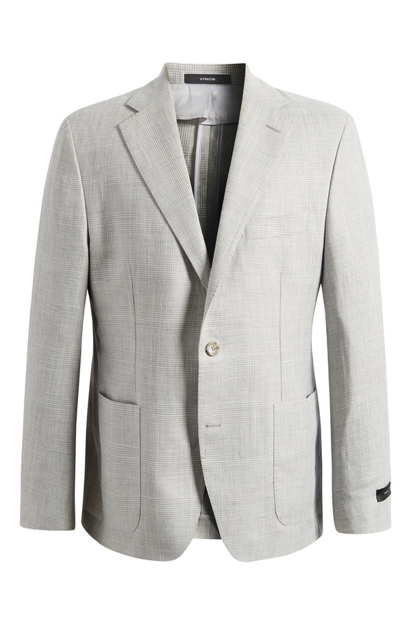 ヴィンス メンズ アウター ジャケット・ブルゾン リラックスフィット ウール コート リネン Vince Icon Relaxed Fit Grey & Tan Glen Check Wool & Linen Sport Coat Light Grey/ White ホワイト｜ReVida 店