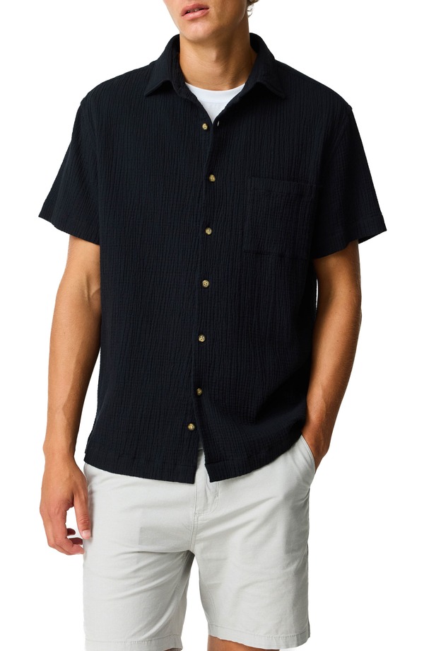 ロッドアンドグン メンズ トップス シャツ Rodd \u0026 Gunn Adams Flat Weekend Fit Short Sleeve Stretch Seersucker Button-Up Shirt Onyx