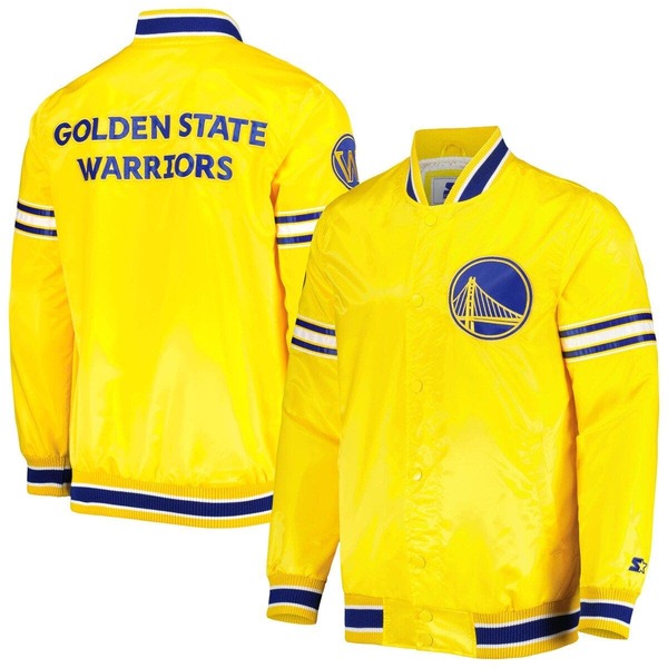 スターター メンズ アウター ジャケット・ブルゾン サテン Men'starter Golden State Warriorslider Satin Full-Snap Varsity Jacket Gold ゴールド｜ReVida 店