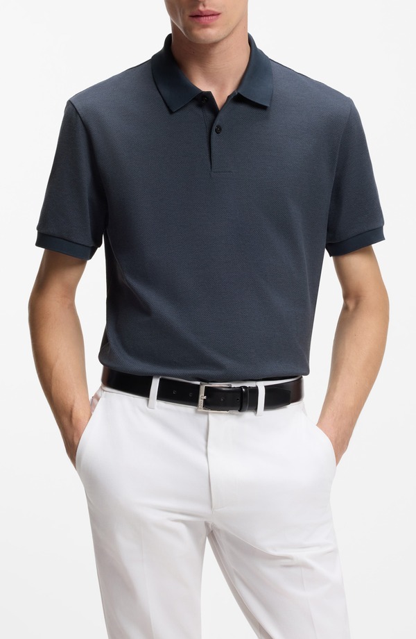 元締め メンズ トップス スポーツシャツ 綿織物 BOSS Parlay Cotton Piqu Polo Dark Blue 青み