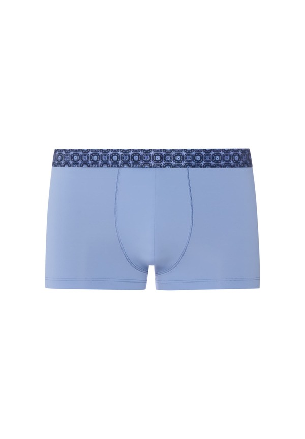 ハンロ メンズ アンダー御召しもの ボクサーズボン下 刷り上げる Hanro Micro Touch Boxer Brief Printed Waistband Mineral Blue 青碧