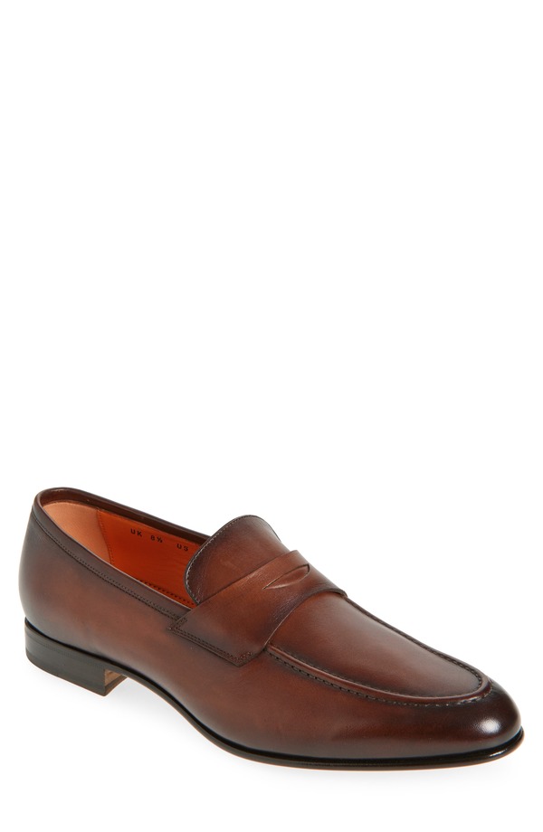 サントーニ メンズ シューズ スリッポン・ローファー Santoni Darius Penny Loafer M48 - Brown 赤銅色