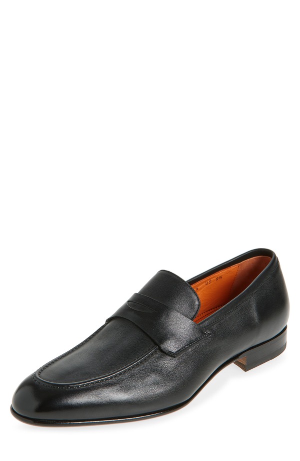 サントーニ メンズ シューズ スリッポン・ローファー Santoni Darius Penny Loafer N01 - Black 黒いこと