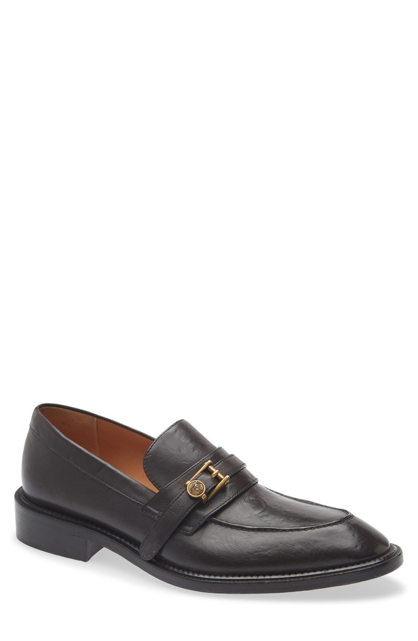 ヴェルサーチ メンズ シューズ スリッポン・ローファー Versace Primo Medusa Buckle Loafer Ebano-Gold ゴールド