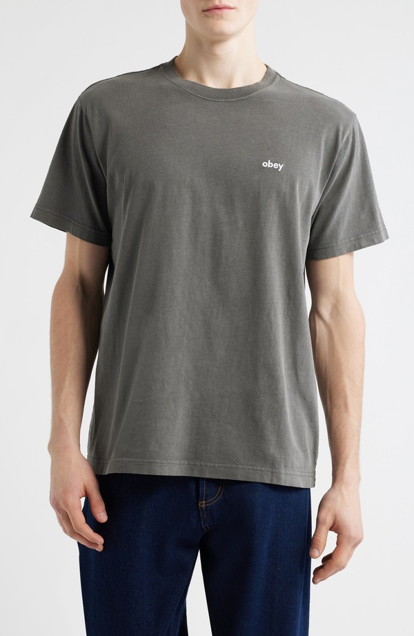 オベイ メンズ トップス プルオーバー 綿織物 ロゴタイプ Obey Cotton Logo T-Shirt Pigment Digital Black 黒いこと