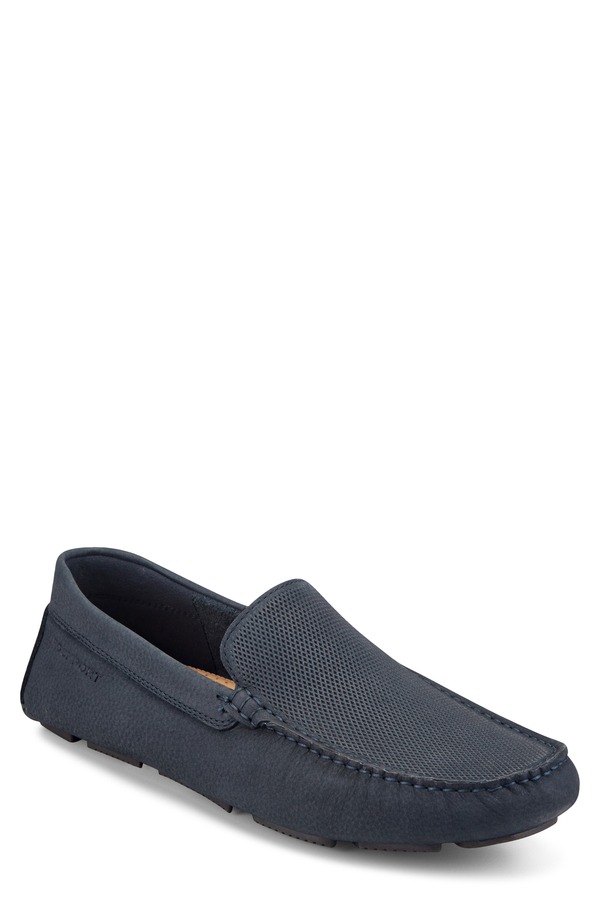 鍵を掛ける界面 メンズ シューズ サンダル 置き目毛皮 Rockport Rodger Driving Loafer Dark Blue 青色