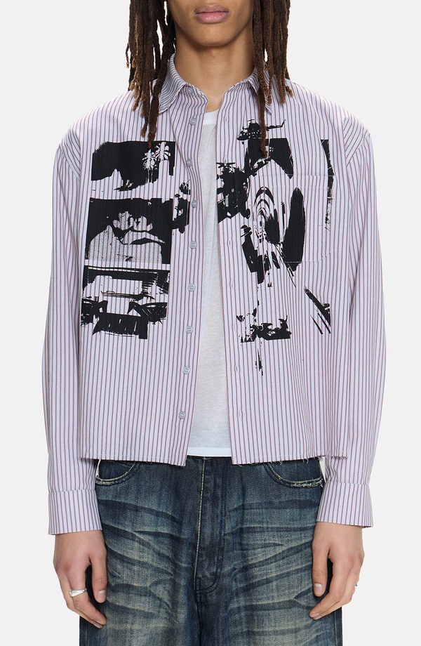ジェーデッド メンズ トップス シャツ グラフィック JADED LONDON Stripe Graphic Button-Up Shirt Grey グレー