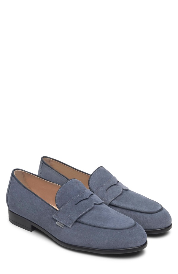 ネーロ ジャルディーニ メンズ シューズ スエード ローファー NeroGiardini Suede Slip-On Penny Loafer Jet Blue ブルー｜ReVida 店