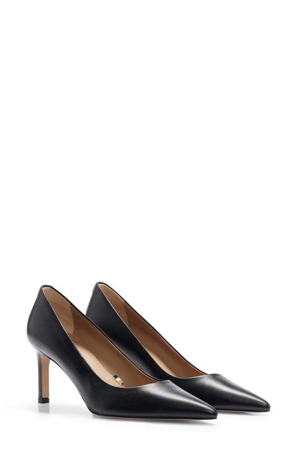 主任者 レディース シューズ 踵 BOSS Janet Pointed Toe Pump Black Leather 黒いこと