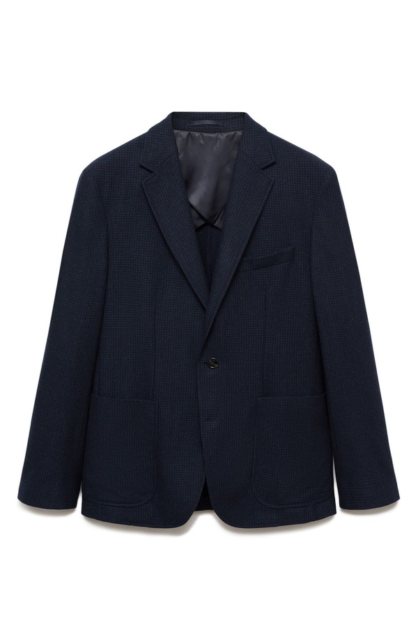 マンゴ メンズ アウター ジャケット・ブルゾン スリムフィット ウール コート MANGO Slim Fit Micro Houndstooth Wool Blend Sport Coat Blue ブルー
