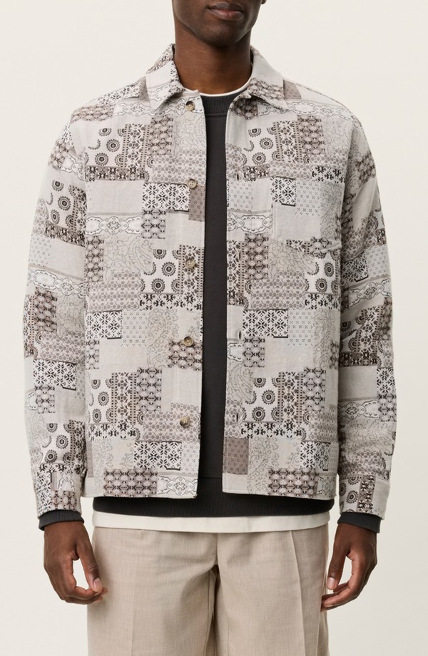 レ ドゥ メンズ アウター ジャケット・ブルゾン シャツ Les Deux Layton Patch Jacquard Button-Up Shirt Jacket Light Sand サンド
