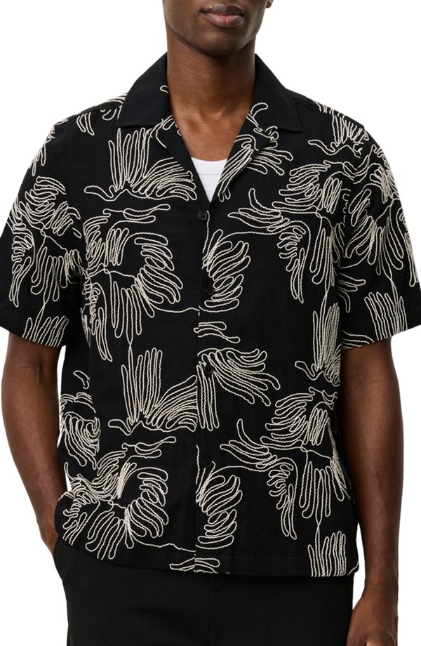 レ ドゥ メンズ トップス シャツ フラワー柄 刺繍 フラワー Les Deux Liam Floral Embroidered Camp Shirt Black ブラック