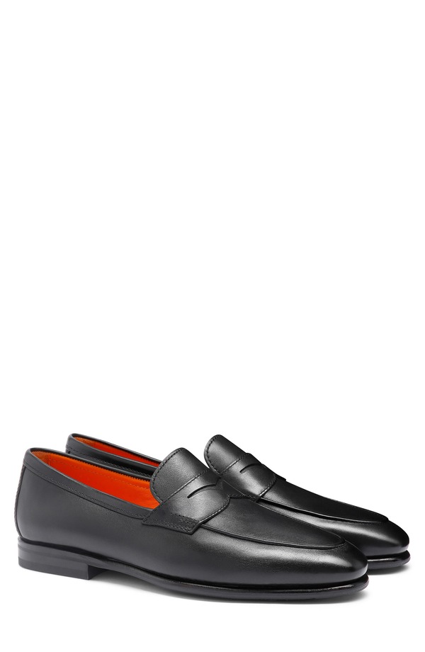 サントーニ メンズ シューズ スリッポン・ローファー Santoni Carlos Penny Loafer Black-N01 黒いこと
