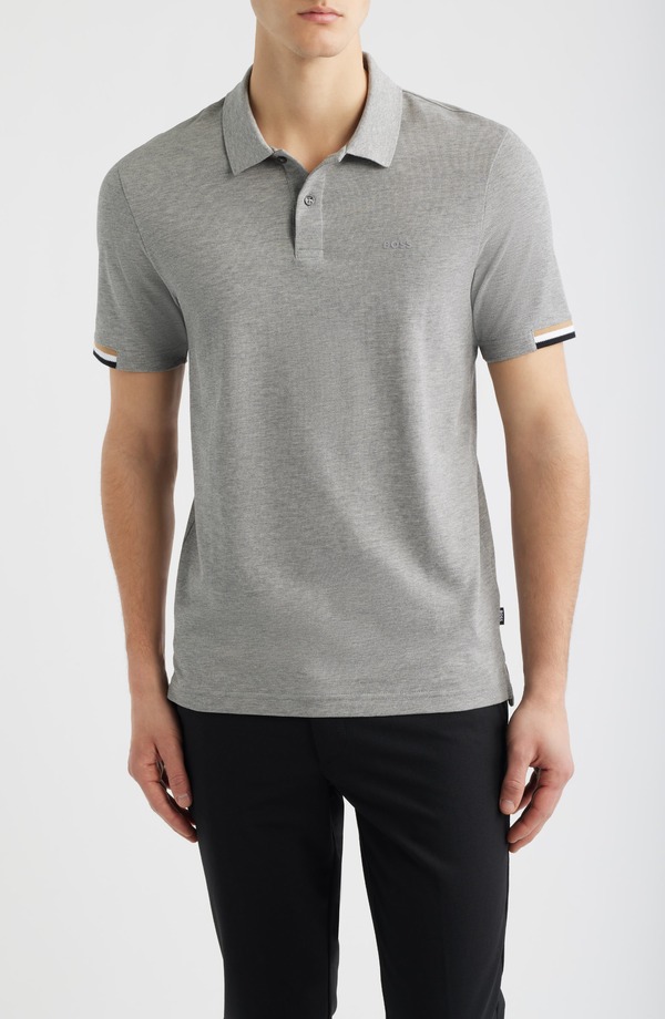 元締め メンズ トップス スポーツシャツ 綿織物 BOSS Parlay Cotton Piqu Polo Silver しろがね色