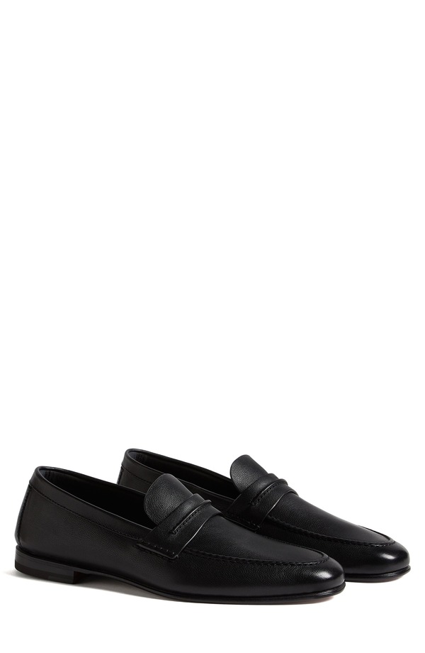 ゼニア メンズ シューズ スリッポン・ローファー なめし革 ZEGNA Black Natural Grain Leather Driving Loafer Black 黒いこと