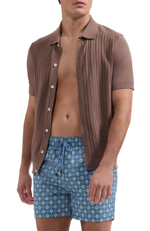 ブガッチ メンズ 海水着 二分の一ズボン下・さる股引き 刷り上げる Bugatchi Cruz Print Swim Trunks Peacock