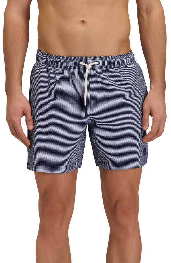 サンデッキ メンズ 水泳着 二分の一ズボン下・さる股引き Sundek Stripe Seersucker Swim Trunks Dark Navy 米国海軍