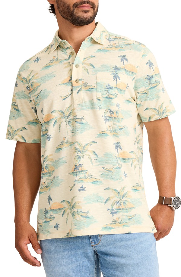 トッミーバハマ メンズ トップス シャツ プリント Tommy Bahama San Lucio Tides Mirage Tropical Print IslandZone Polo Tanned Cream クリーム