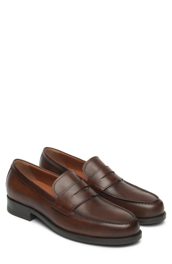 ネーロ ジャルディーニ メンズ シューズ 置き目毛皮 NeroGiardini Slip-On Penny Loafer Brown 赤銅色