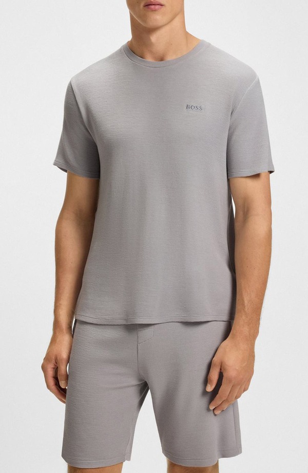 主任者 メンズ トップス プルオーバー 肋材 BOSS Ribbed Stretch Modal Pajama T-Shirt Light/ Pastel Grey 薄墨色