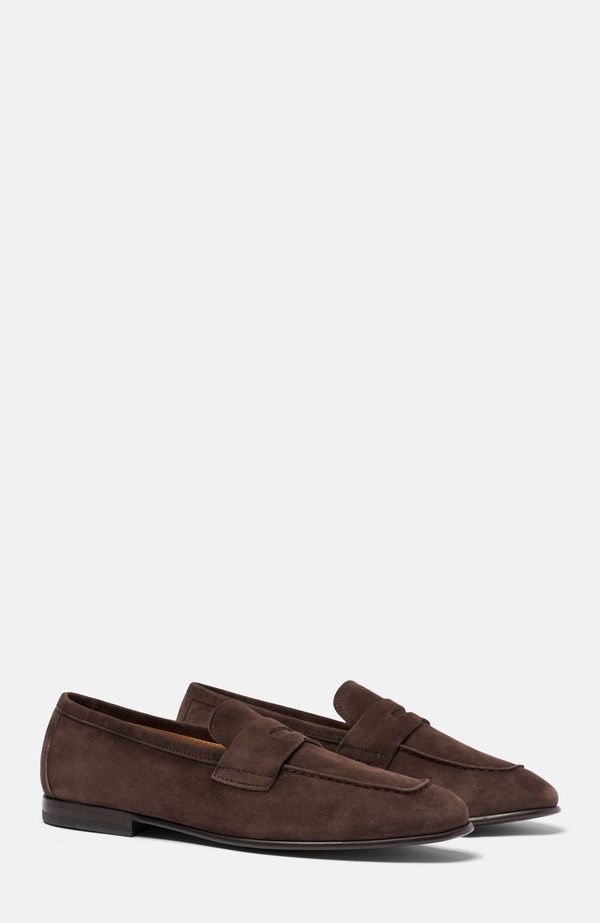 スカロッソ メンズ シューズ スリッポン・ローファー SCAROSSO Gregory Loafers Brown - Suede 赤銅色