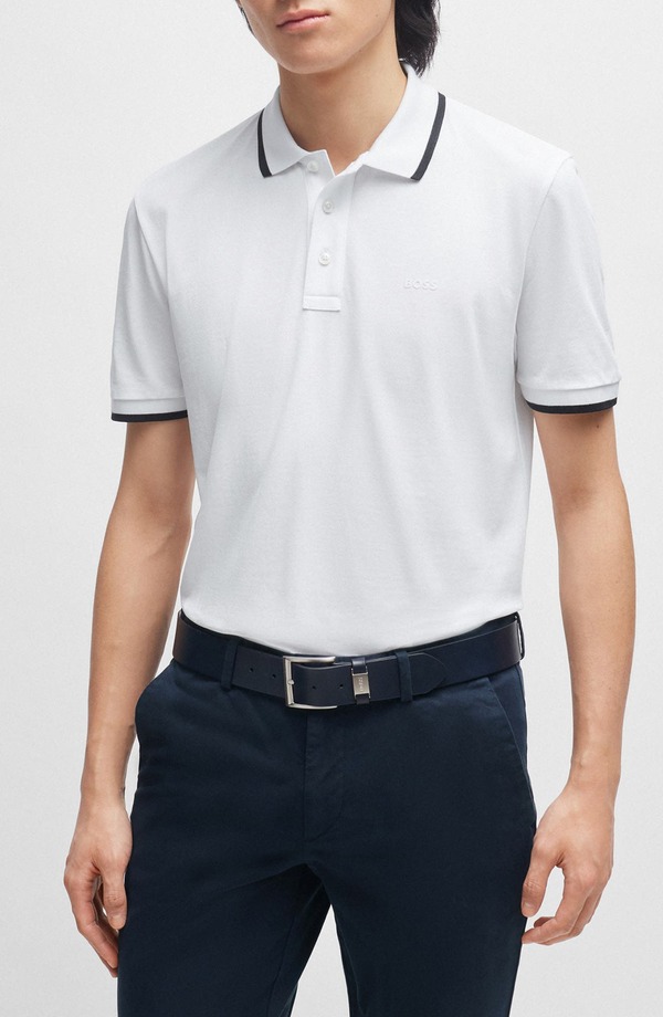 元締め メンズ トップス スポーツシャツ 綿織物 BOSS Parlay Tipped Cotton Polo Ntural