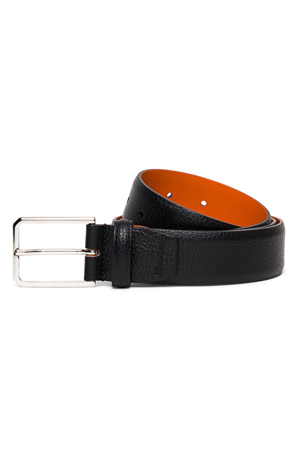 サントーニ メンズ 添え物 三尺帯 なめし革 Santoni Leather Belt Black 黒いこと
