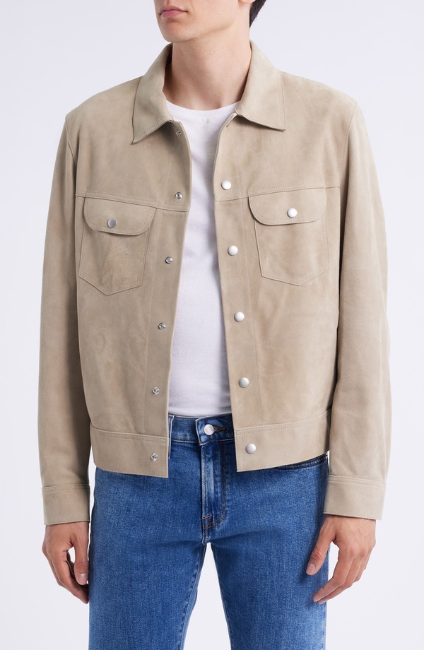 ひな形 メンズ アウター 上衣・上衣 スエードクロス FRAME Suede Trucker Jacket Oxford Beige ベージュ