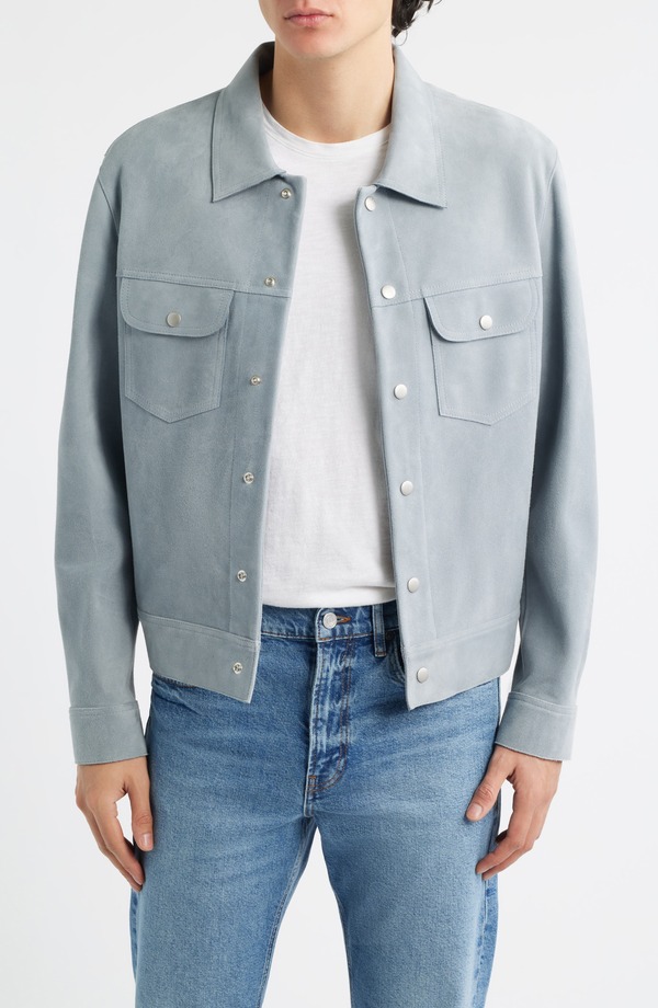 ひな形 メンズ アウター 上衣・上衣 スエードクロス FRAME Suede Trucker Jacket Smoky Blue 青み