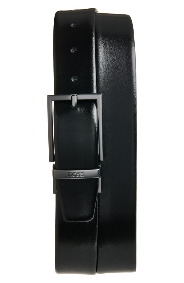 元締め メンズ 付属品 胴締め なめし革 BOSS Otano Reversibleather Belt Black 黒いこと