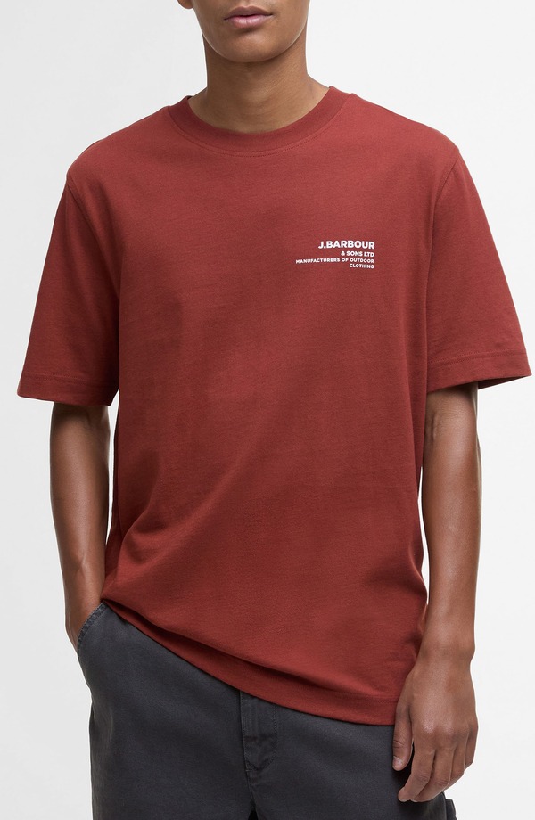 バブアー メンズ トップス Tシャツ コットン グラフィック Barbour Parkend Photo Cotton Graphic T-Shirt Fired Brick