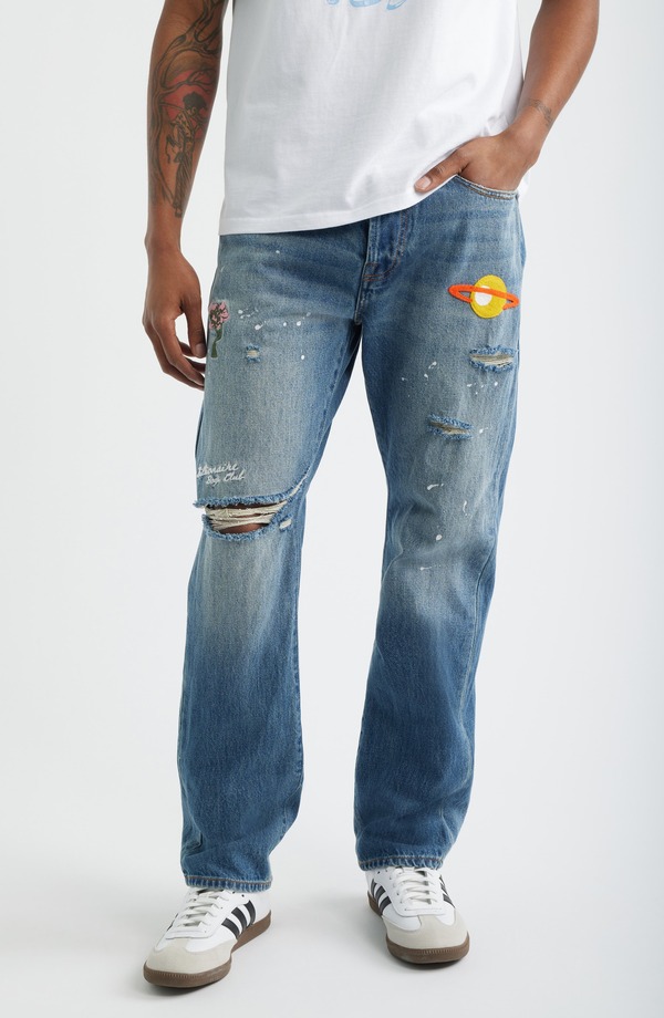 ビリオネアボーイズクラブ メンズ ボトムス ジーンズズボン下 刺しゅう デニム Billionaire Boys ClubB Geo Ripped Embroidered Jeans Astra