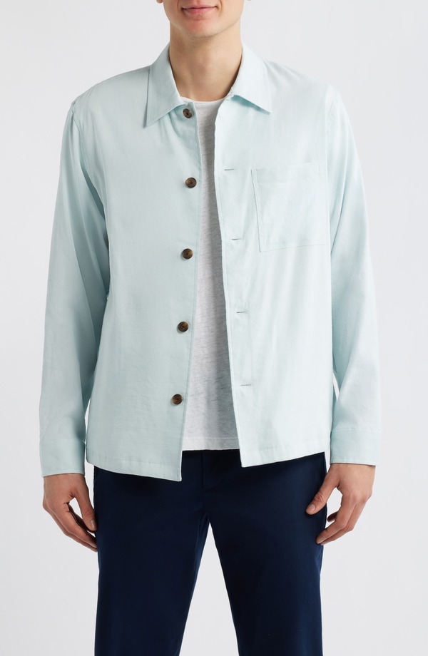 セオリー メンズ アウター ジャケット・ブルゾン シャツ リネン Theory Linen Blend Overshirt Jacket Dark Icy Dew｜ReVida 店