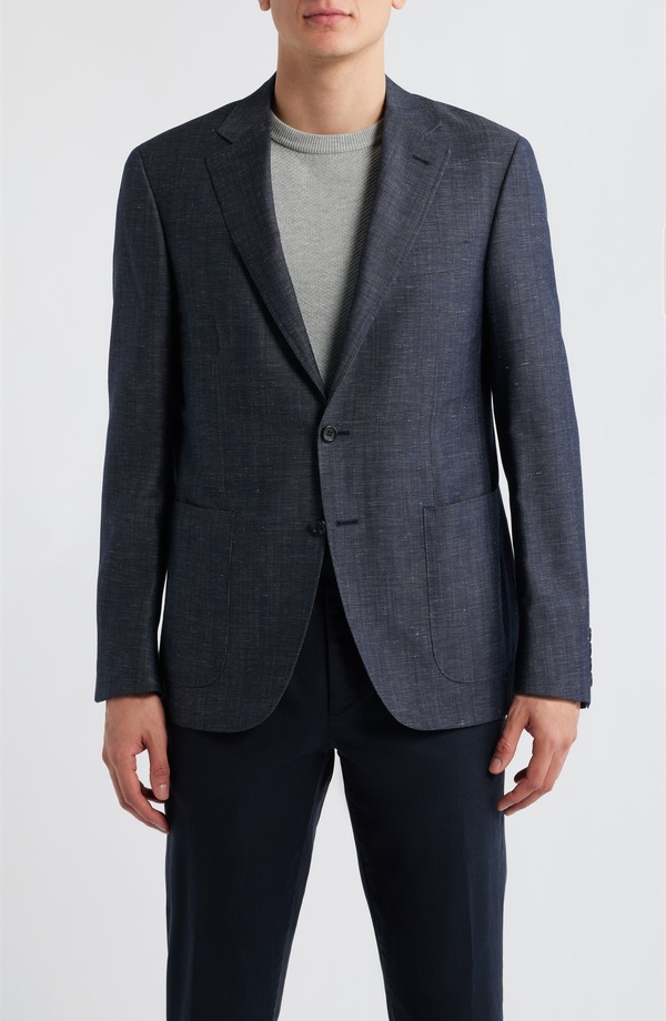 カナーリ メンズ アウター 上衣・上衣 羊毛 厚地の外套 リネン Canali Kei Trim Fit Dark Blue Slub Wool \u0026 Linen Sport Coat Dark Blue 青碧