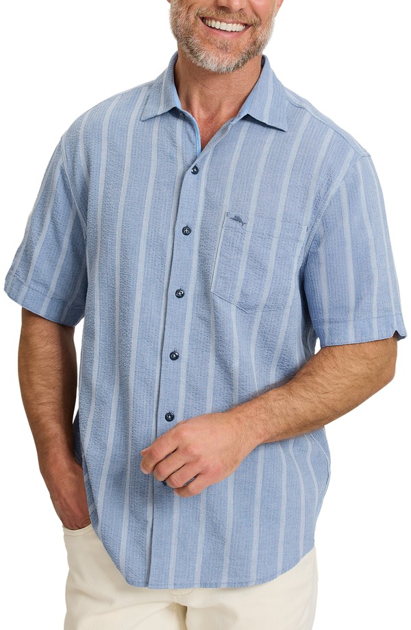 トッミーバハマ メンズ トップス シャツ Tommy Bahama Nova Wave Short Sleeve Stretch Seersucker Button-Up Shirt Dockside Blue ブルー
