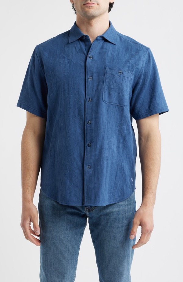 トッミーバハマ メンズ トップス プルオーバー 綿織物 Tommy Bahama Breeze Island Short Sleeve Cotton Jacquard Button-Up Shirt Bering Blue 青色 カジュアルシャツ-メンズファッション-トップス