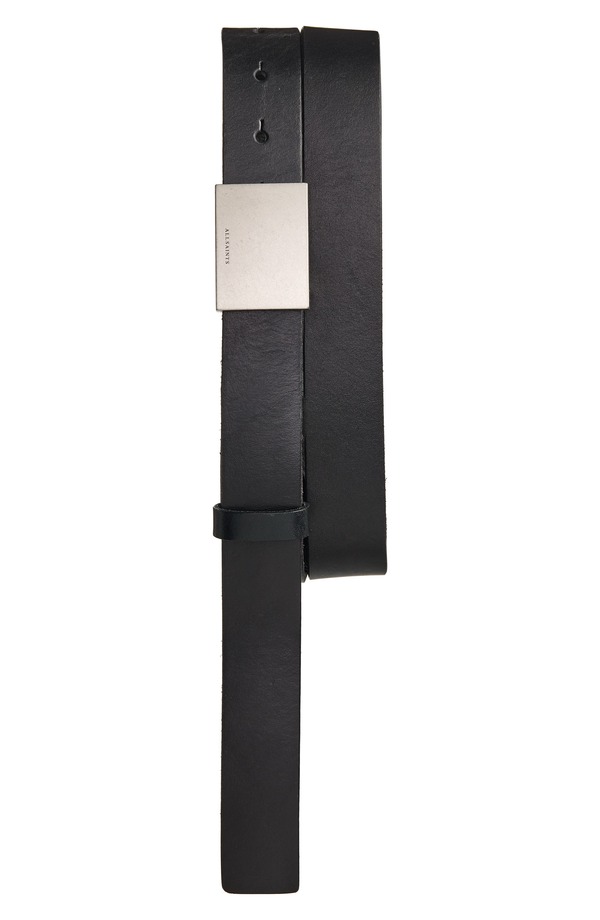 オールセインツ メンズ 付属品 胴締め なめし革 AllSaints Lucas Plate Buckleather Belt Black 黒いこと