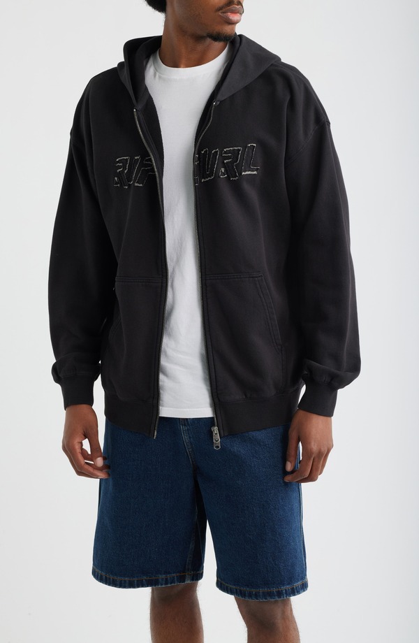 下唇長い巻き毛 メンズ アウター パーカー・スウェット Rip Curliquid Trips Zip Hoodie Washed Black 黒いこと