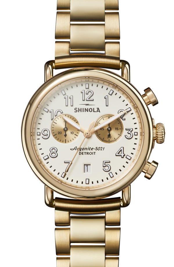 シャイノーラ メンズ 佩び物 ウォッチ Shinola Runwell 2 Eye Chronograph Bracelet Watch 41粍 Gold/ Ivory 象牙色