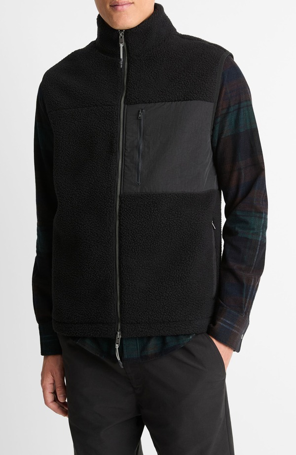 ヴィンス メンズ アウター 上衣・上衣 限りない フリース Vince Fleece Vest Black 黒いこと