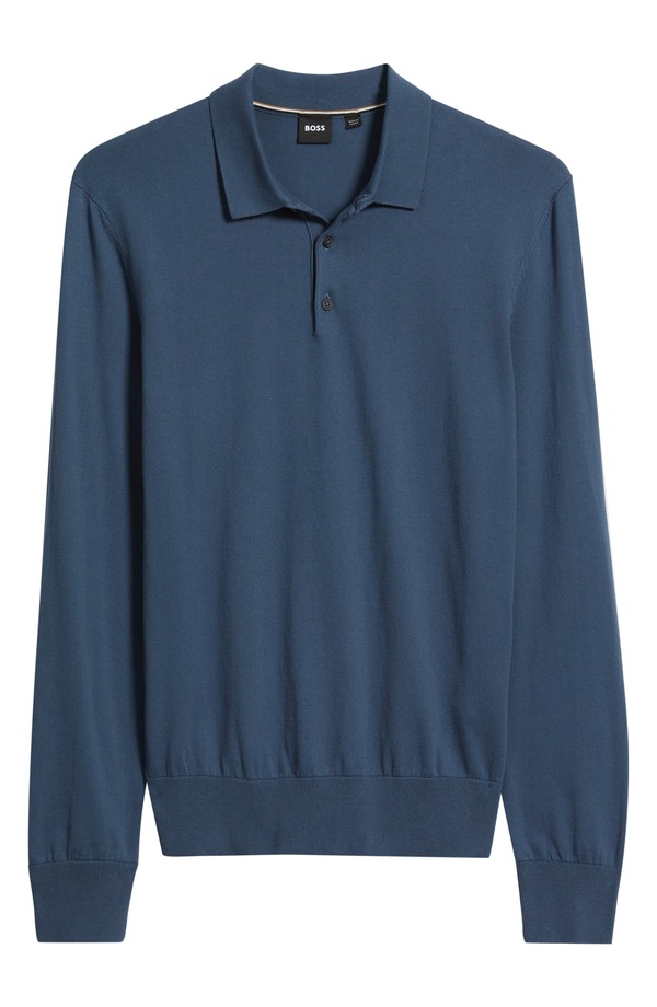 ボス メンズ アウター パーカー・スウェット ポロシャツ セーター コットン BOSS Gemello Cotton Polo Sweater Open Blue ブルー|ReVida 店