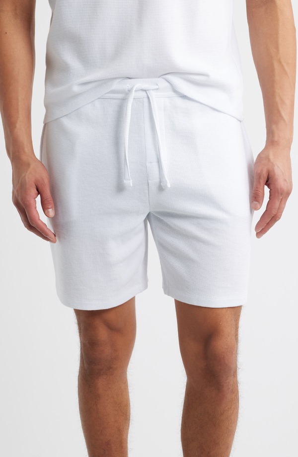 主任者 メンズ ボトムス 二分の一ズボン下・さる股引き 遊撃手ズボン下 編み物 BOSS Waffle Knit Lounge Shorts White 白いこと