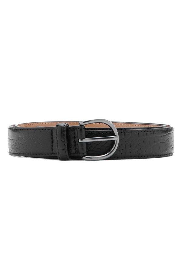 マンゴ メンズ 付属品 胴締め なめし革 MANGO Croc Embossed Leather Belt Black 黒いこと