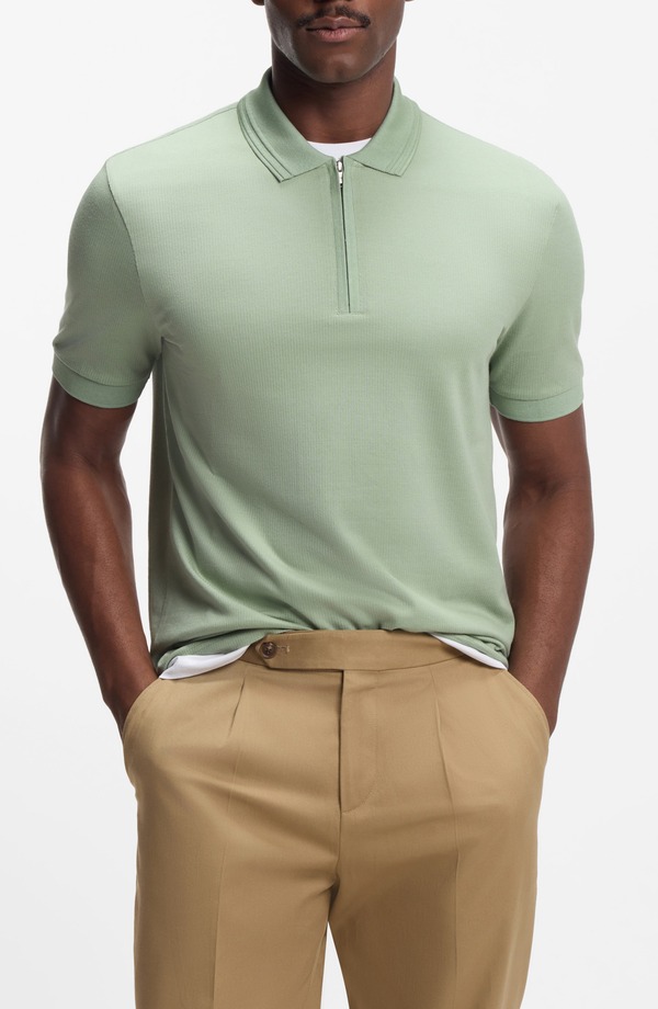 元締め メンズ トップス スポーツシャツ 綿織物 BOSS Parasolid Lyocell \u0026 Cotton Zipolopen Green 緑であること