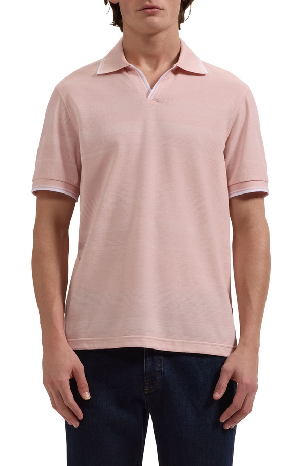 ブガッチ メンズ トップス スポーツシャツ Bugatchi Textured Stripe Johnny Collar Polo Dusty Pink サクラ色